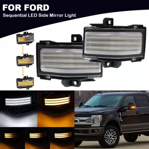 Pair Clear Led Sequential Tow Mirror Signal Light Lamp For 2015-2022 Ford F-150