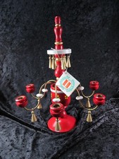 erzgebirge vintage German GDR Candlelabra Wood Red, White Gold Unused Orig. Box