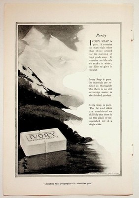 Ivory Soap Vintage Magazine Ad 1916 B&W Purity Mountain Advertising Collectible