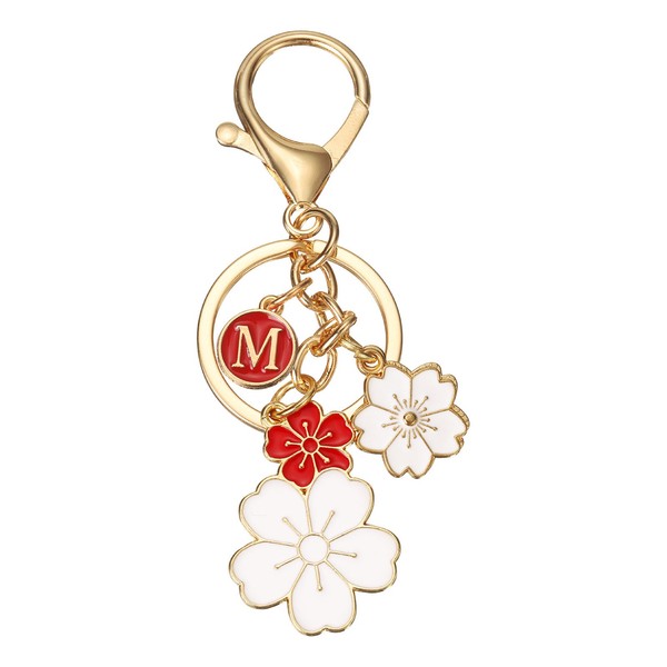 FüR Initial SchlüSselanhäNger Blumen-Charme Buchstabe-M KirschblüTe Rot-image
