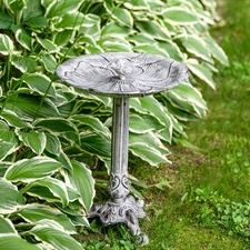 Bird and Blossom Metal Bird Bath - Antique Gray - 13 in by Sunnydaze