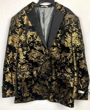 Vinci Philosophy Black Velvet Mens Blazer Gold Paisley NWT Single Breasted Sz L