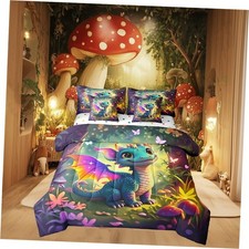 7 Pieces Size Kawaii Dragon Comforter Set,Fantasy Twin Green Orange Purple