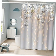 Christmas Shower Curtain with Hooks Silver Xmas Balls 72"W x 72"L Pack of 1 