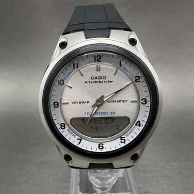 Casio Illuminator Watch Men 40mm Analog Digital Silver Alarm Chrono AW-80 NewBat