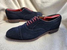 Allen Edmonds Strand Suede Navy Blue 6347 Cap Toe Oxford Dress Shoes 8.5 D