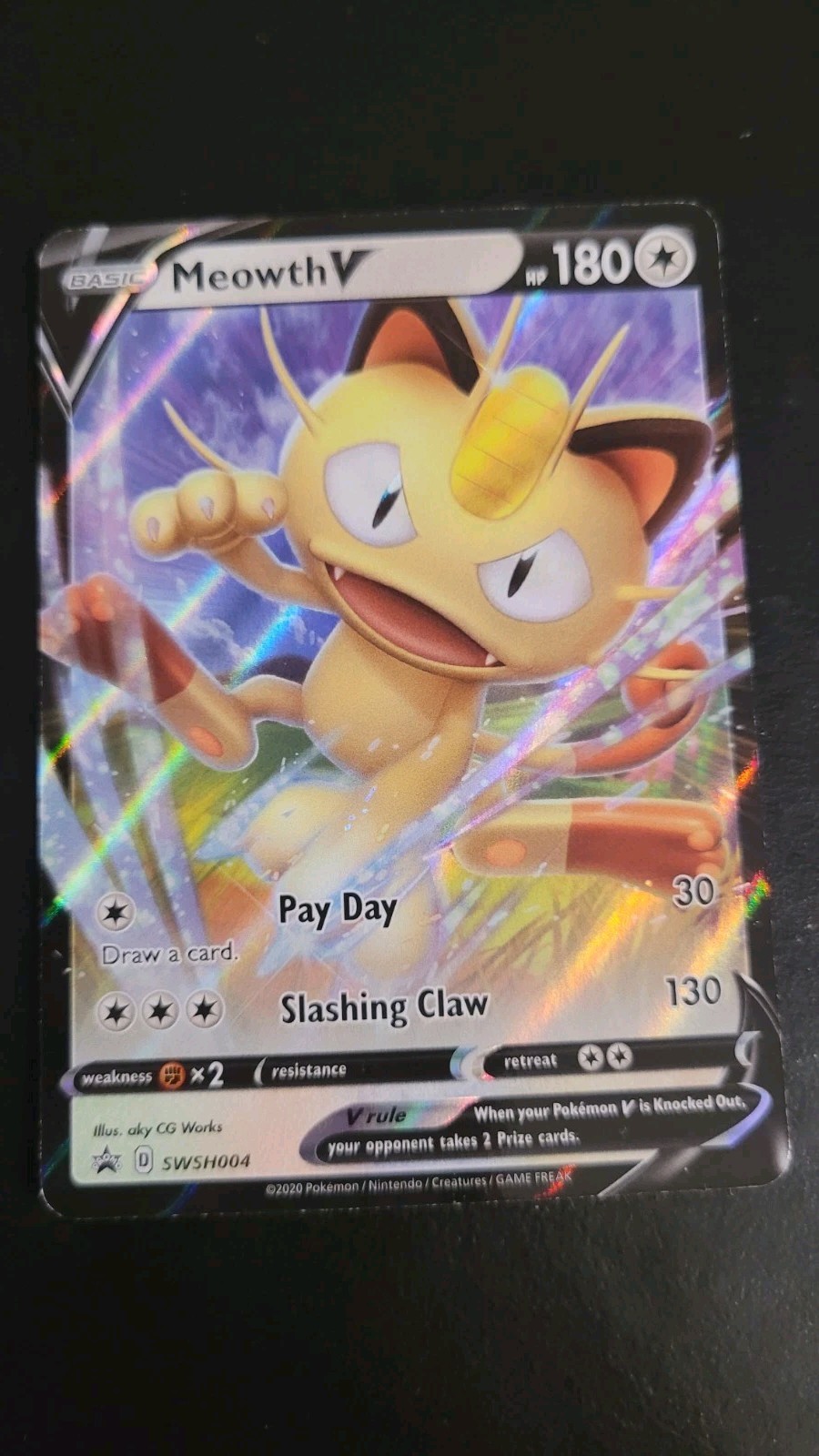 Meowth V SWSH004 Black Star Promo - Full Art - Pokemon Card 2020 NM