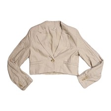 Jason Wu Cropped Blazer Woman's Sz M Linen Blend Tan Braided Detail Designer