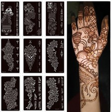 9 Sheet Henna Stencils Temporary Tattoo Stencils,Henna 8.2"L x 4.7"W, Black