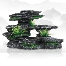 Aquarium Decor Mountain View Stone Ornament, Premium Landscape Fish Tank Deco...