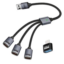 USB Splitter 1 in 3 Out, USB Splitter Cable, Double Dual Port Adapter for Cha...