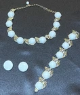 Vintage Costume Jewelry Set White And Gold Tone