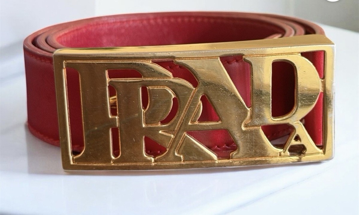 PRADA vintage プラダ　ワインレッドアンティーク調レザーベルト Prada Red Leather Belt 80/32 | eBay