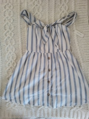 Mi Ami For Francesca's Dress Womens M White Grey Nautical Sundress NWT