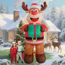 12Ft Giant Reindeer Outdoor Christmas Inflatable Elk Yard Decor Build-In LED Blo