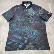Sunday Swagger Shirt Mens Large Black Tropical Golf Polo Smith Bits Print