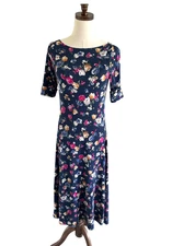 Lauren Ralph Lauren Sz M Black Label Blue Floral Stretch Cottage Core Midi Dress