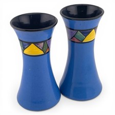 Vintage Art Deco Torquay Watcombe Pottery Vase Blue Jazz Geometric Pattern H11cm