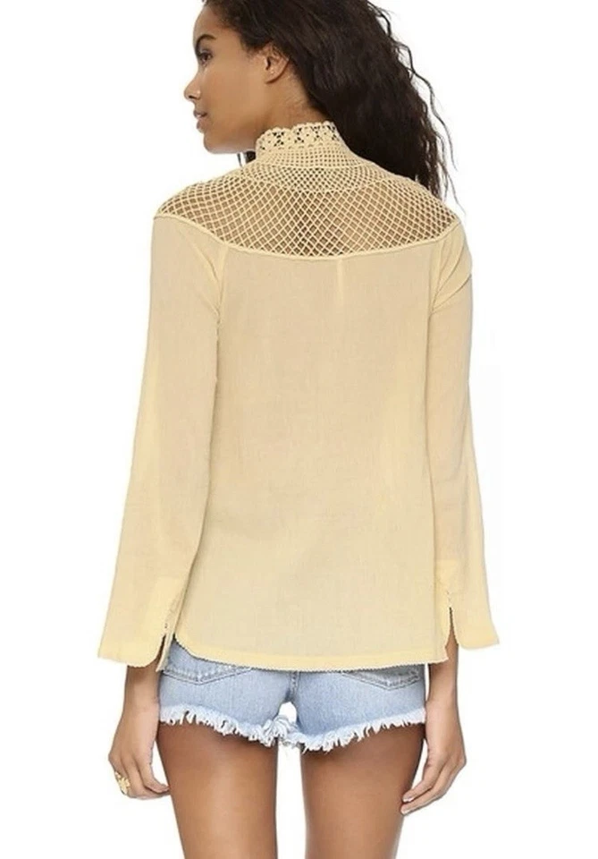 FREE PEOPLE Crochet Crepé Top Mangas Campana Pequeño Nuevo sin Etiquetas Foto 2 de 4