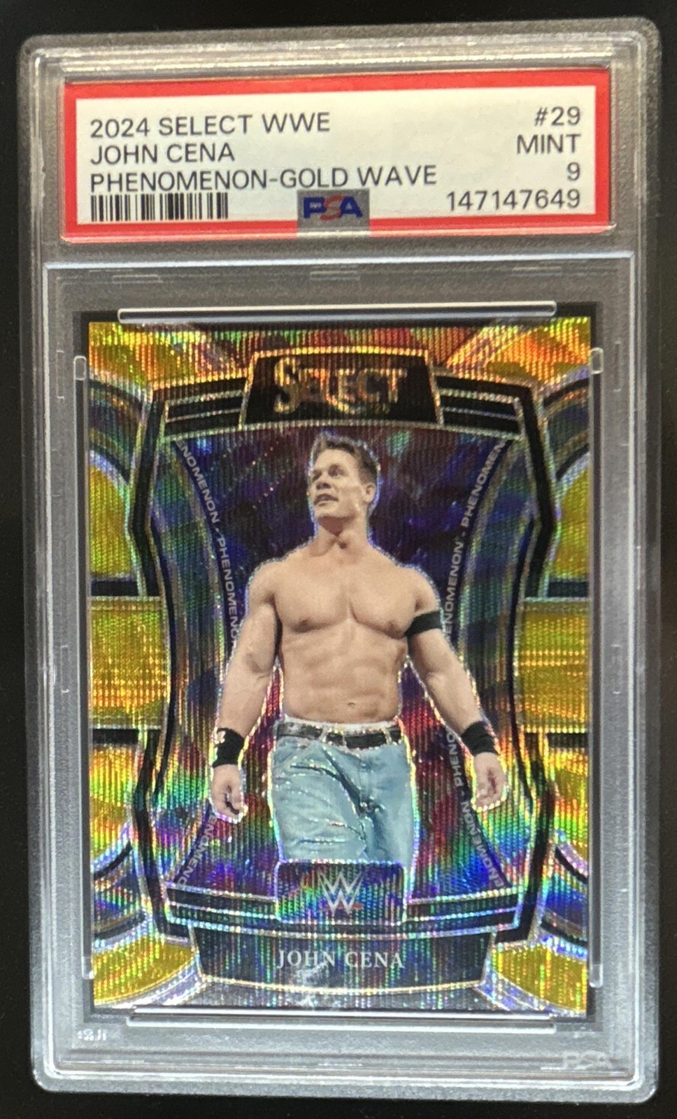 2024 Panini Select WWE John Cena Phenomenon Gold Wave Prizm #/10 PSA 9