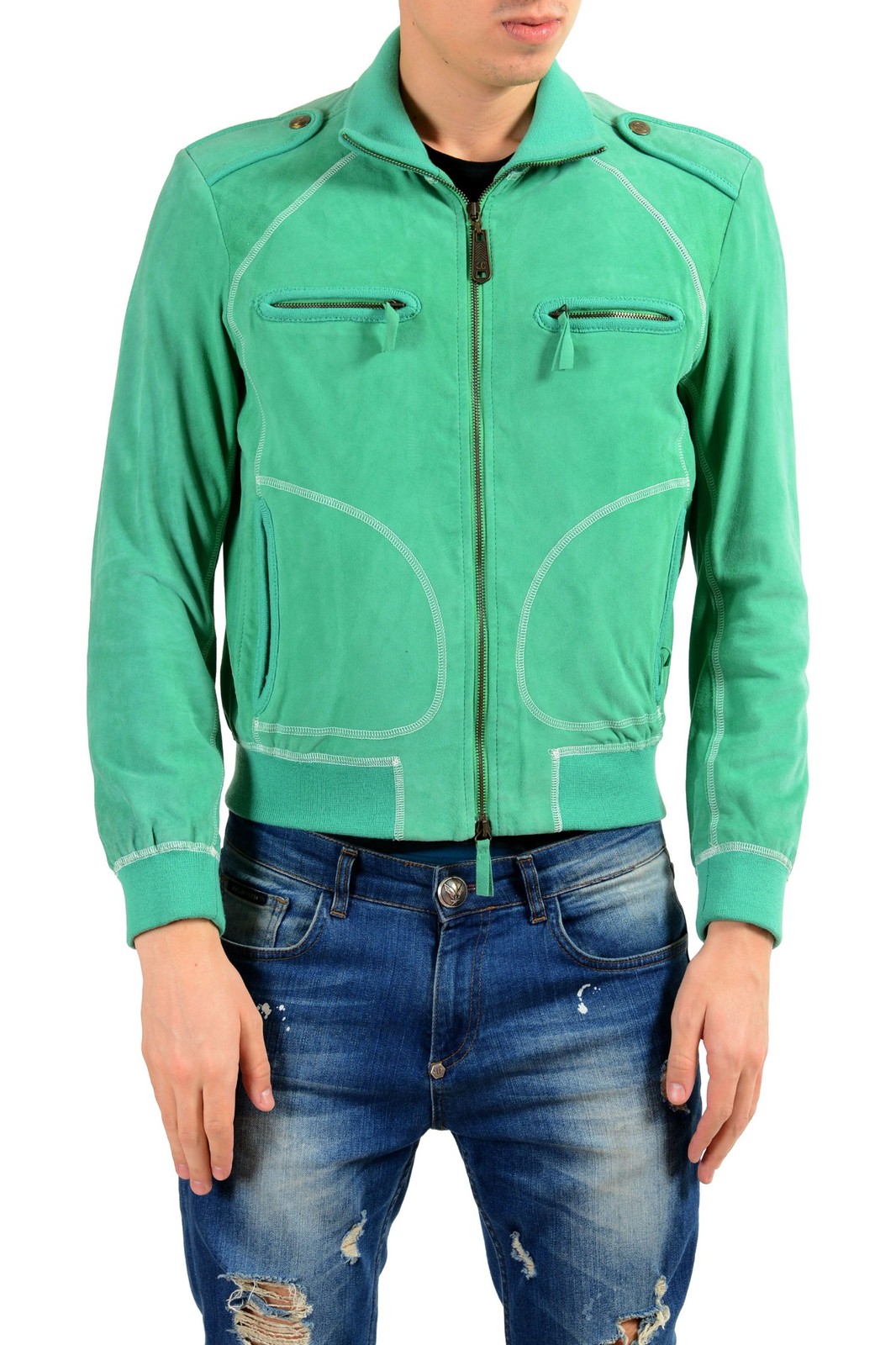 Мужская куртка Just Cavalli из 100 замши зеленого цвета на молнии Размер XS S 51090₽