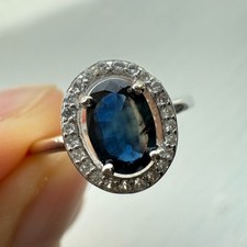 925 Sterling Silver Ring 7x5mm Natural Sapphire Gemstone Zircon Women Gift