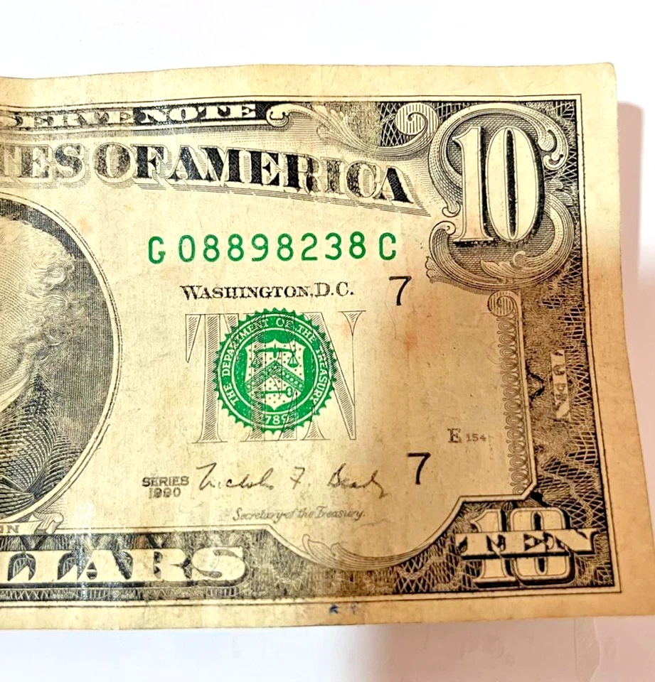 $10 Federal Reserve Note – Vintage US Currency – Green Seal – Circulated - Image 4 of 4
