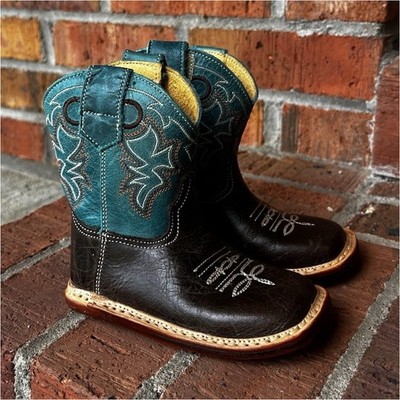 Cowbaby Roper Kids Western Leather Boots Embroidered Pull-On Mid-Calf Sz 3