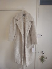 Womens UGG W Gertrude Long Teddy Coat Cream M Medium New with Tags