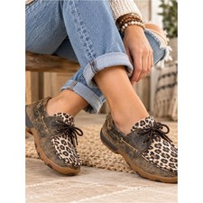 Twisted X Women s 7.5 M Leopard Print Distressed Leather Boat Shoes Moccasins