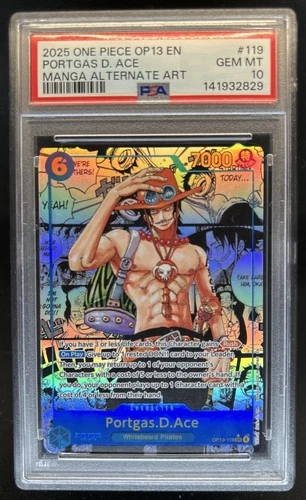 2025 One Piece Portgas D. Ace Secret Rare Manga Alt Art #OP13-119 PSA 10