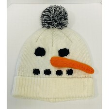 American Eagle Snowman One Size Cream 3D Carrot Nose Winter Pom Pom Beanie NWT