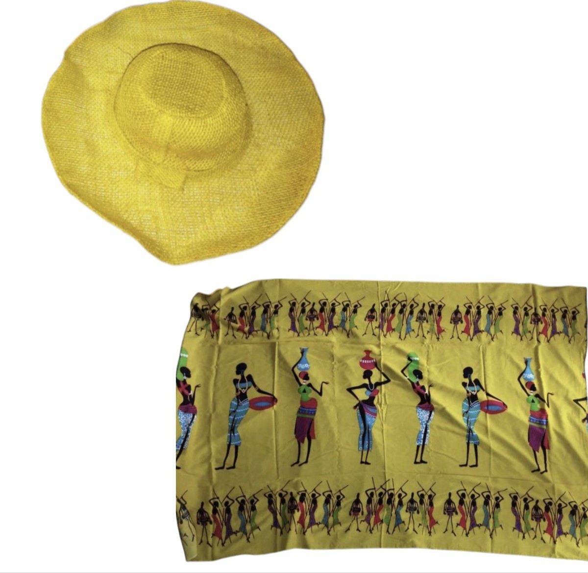 Paréo + Chapeau D'été Aux Motifs Malagasy Lambahoany - Taille Unique, Couleurs Vives Au Choix, Neuf Avec étiquettes