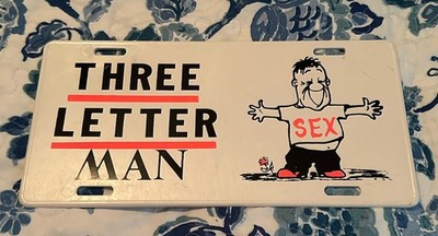 Vintage Three Letter Man Sex Novelty License Plate