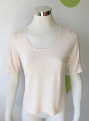 Feinstrick Rundhals Pulli mit Loopschal aus 100% Seide Gr 44 Fb. rosa 