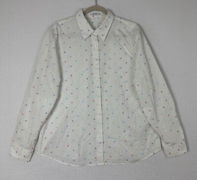 Foxcroft Womens Shirt Button Up Long Sleeve Off White Geometric