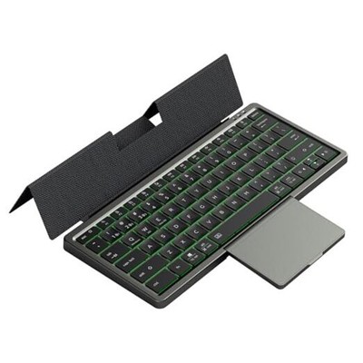 Wireless Bluetooth Keyboard with Touchpad Leather Stand, Build-in Backlit Grey