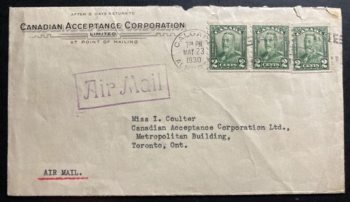 1930 Calgary Canada Commercial Airmail Cover To Toronto Canadian Acceptance - Picture 1 of 2