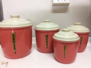 Vintage Kitchen Canisters Deco Canisters Pink Cream 40s 50s