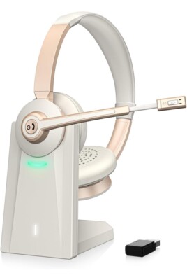 Vonztek Wireless Headset, Bluetooth, Mic,AI Noise Canceling,USB Dongle, QCC Chip