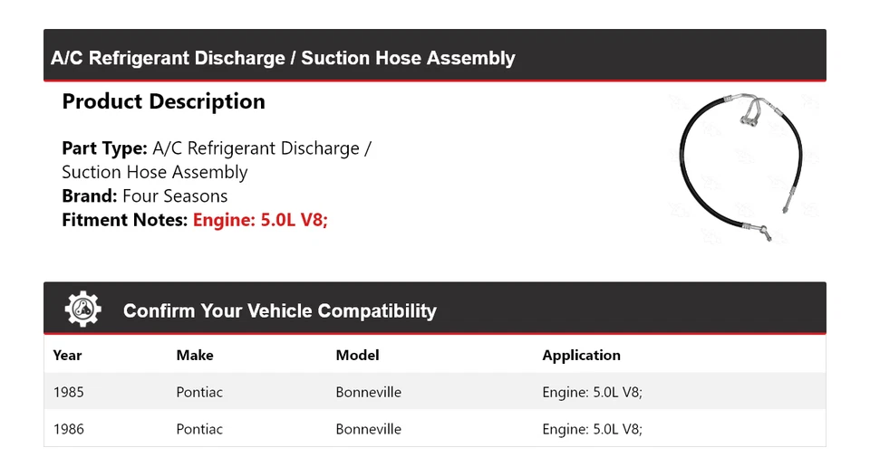 Шланг всасывающий разрядный для Pontiac Bonneville 1985-86 годов выпуска в сборе 4 сезона - Изображение 2 из 4