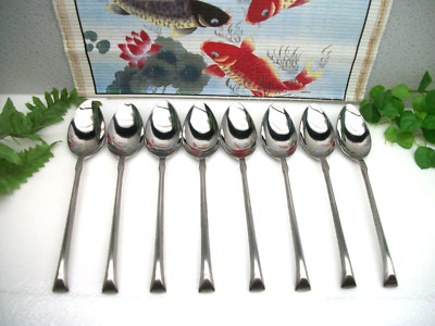 8 MCM  International Silver Decorator  SOPHISTICATE  Stainless Place Soup Spoons