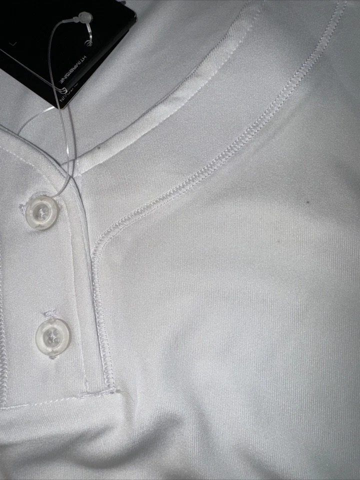 Camiseta deportiva de softbol blanca de manga corta de 2 botones de Mizuno para niña  Foto 2 de 4