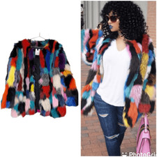Jocelyn Multicolored Rainbow Fox Fur Coat Small