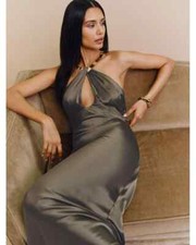 Reformation Yvaine Silk Maxi Dress Morel Brown Gold Chain Halter Satin Sz 4