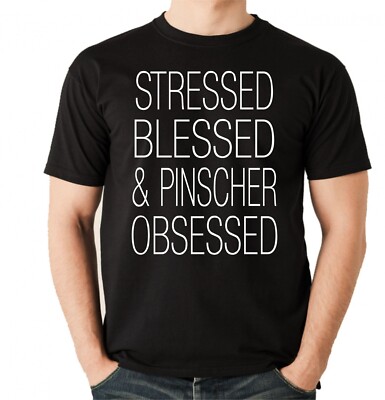 Pinscher Unisex T-Shirt Hundemotiv Hundemotiv Stressed Blessed Zwergpinscher Min