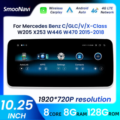 10.25'' Android 14 128GB Carplay GPS 4G WIFI Autoradio For Benz C/GLC/V W205 X253