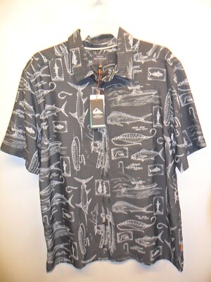 QUIKSILVER Men's S/S Button-Up Shirt SLACK LINE - Black - Medium -NWT