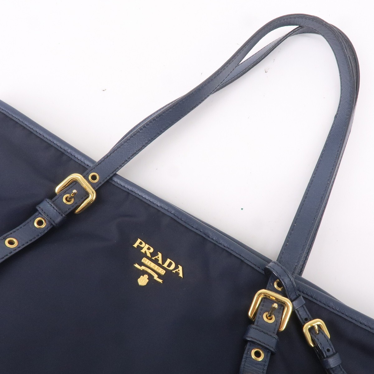 Auth PRADA Tote Bag Shoulder Bag Navy Nylon Leather 1BG401