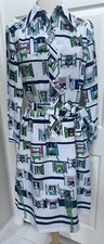Vintage Lanvin 60s SZ 10 Designer Shirt Dress Vibrant Paris Windows Print